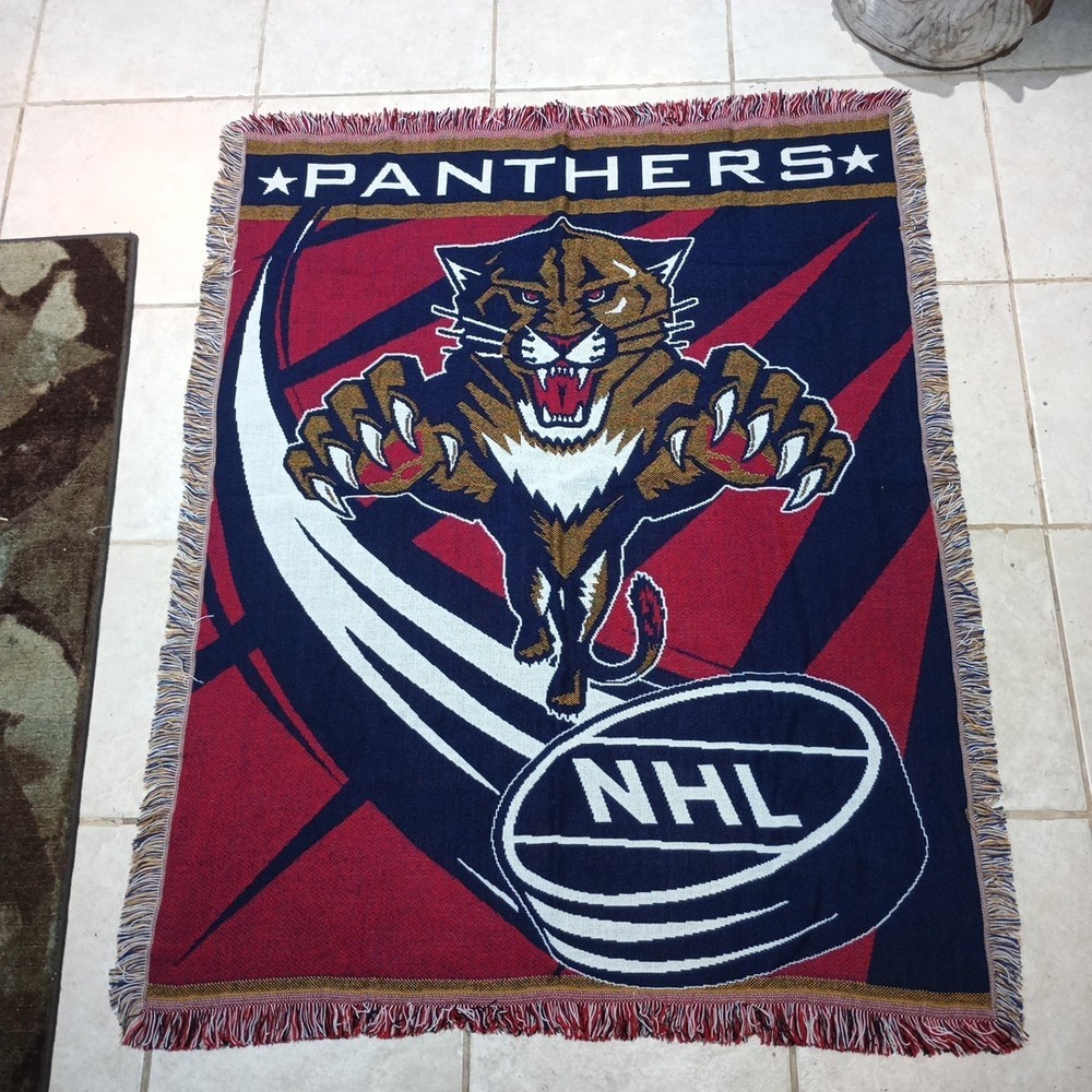 VTG 1990 Northwest NHL Florida Panthers Woven Jacquard Throw Blanket 58x46"
